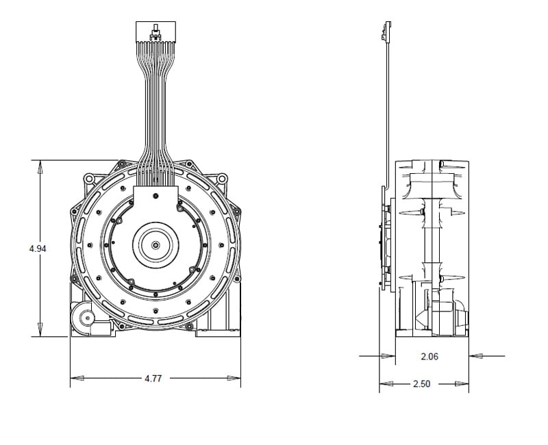 Dimensions of the 3000 Series radial 12 diaphragm pump